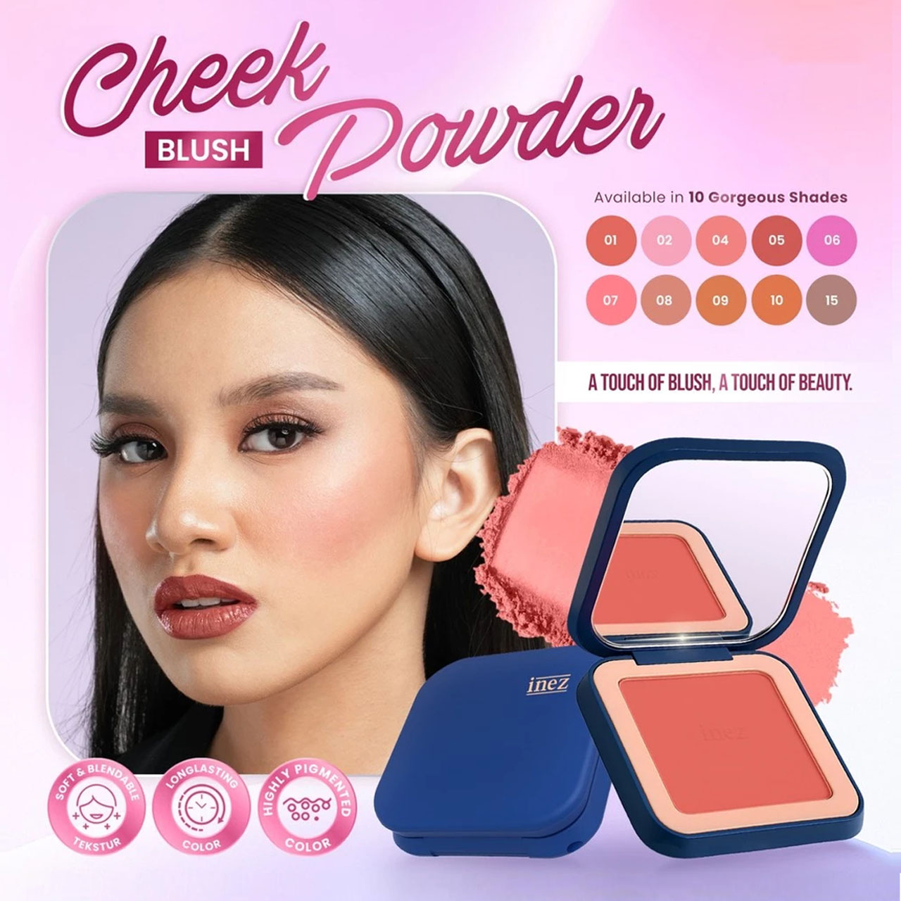 INEZ Blusher With Brush Color Contour Plus Blushon - Gambar 4