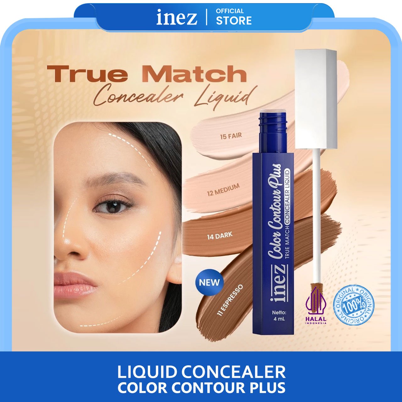 INEZ True Match Concealer Liquid Color Contour Plus - Gambar 2