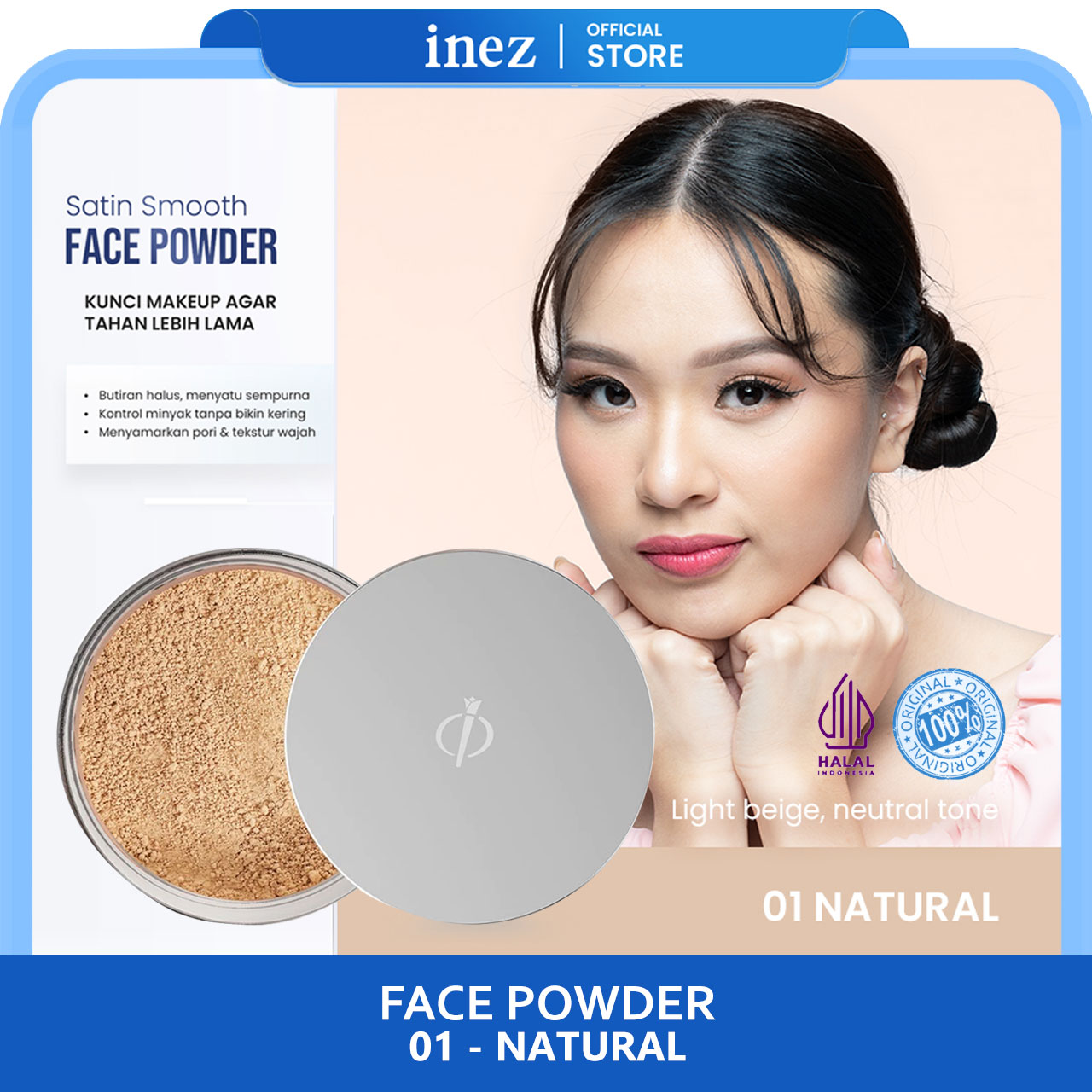 INEZ Face Powder Satin Smooth Bedak Tabur - Gambar 2
